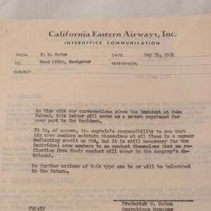 California Eastern Airways Interoffice Communications Memos 1951 Set Of 10